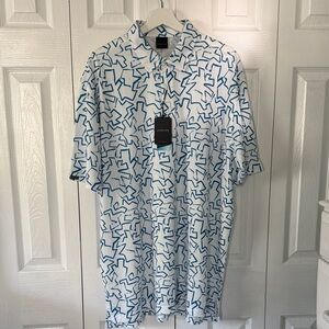 NWT Dunning Golf Polo Shirt Blue Geometric Short Sleeve School Work Sz XXL